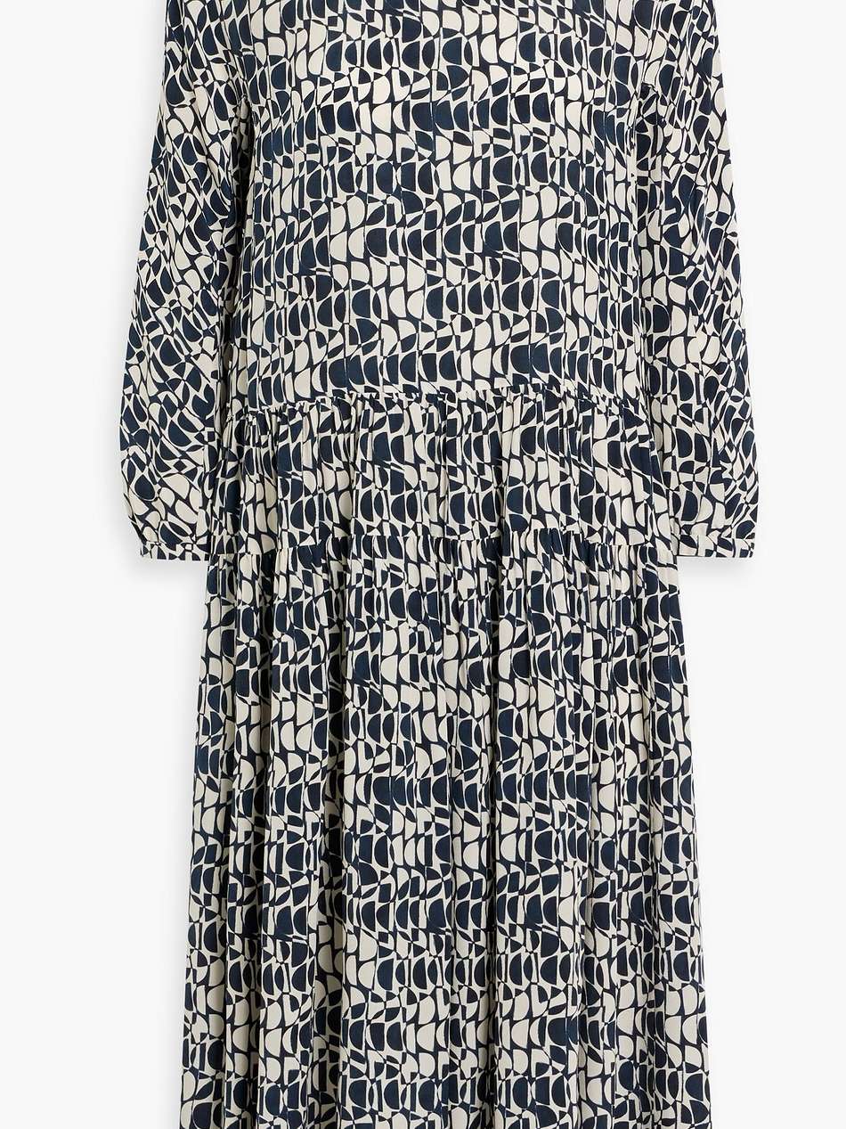 tiered printed silk crepe de chine midi dress