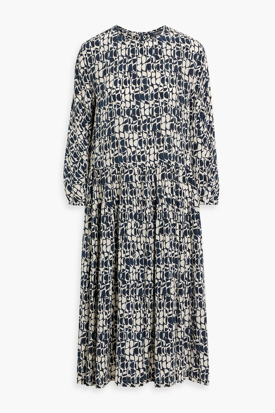 Max Mara Tiered Printed Silk Crepe De Chine Midi Dress In Navy
