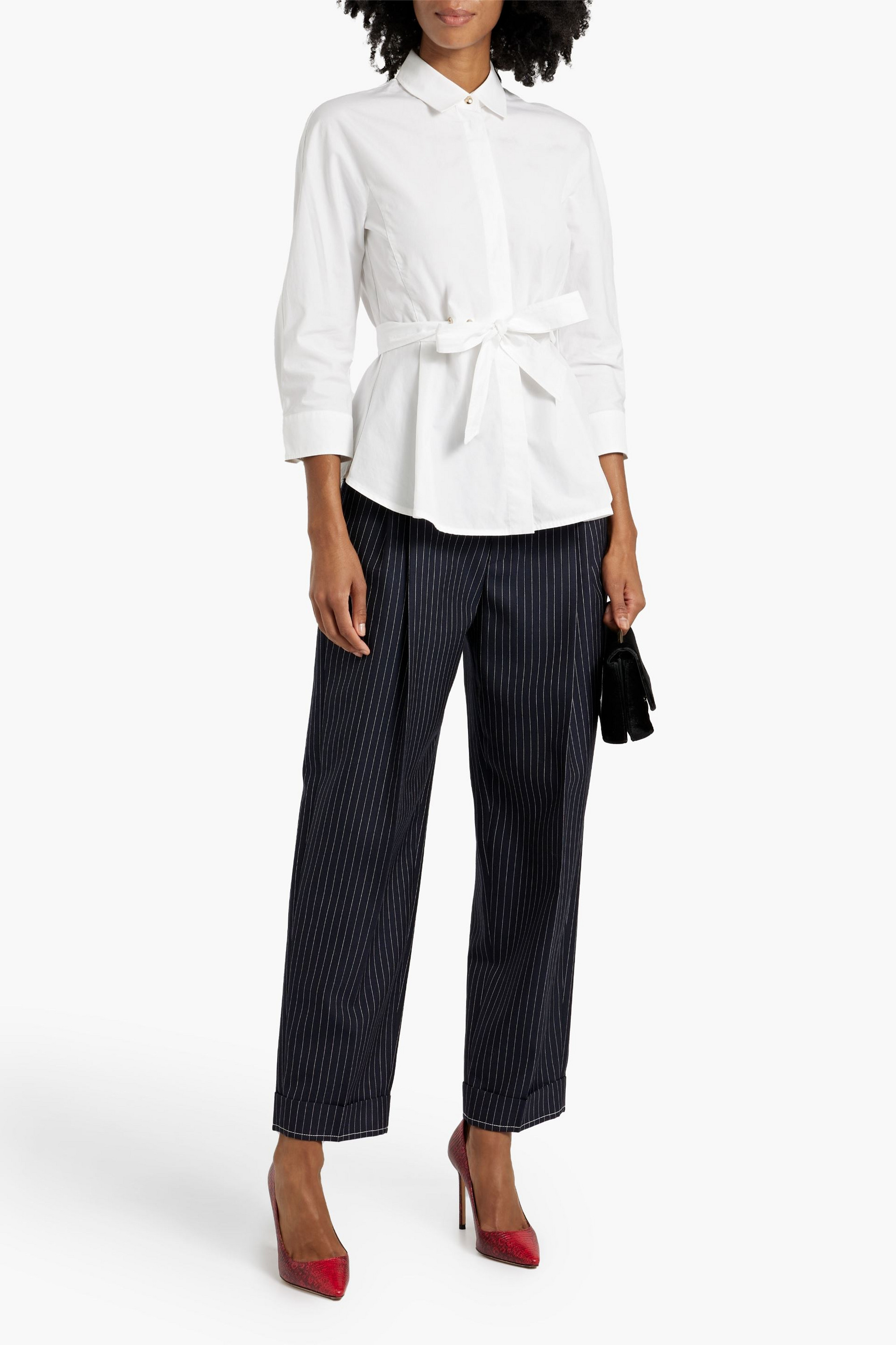 Max Mara Tie-detailed cotton-poplin shirt