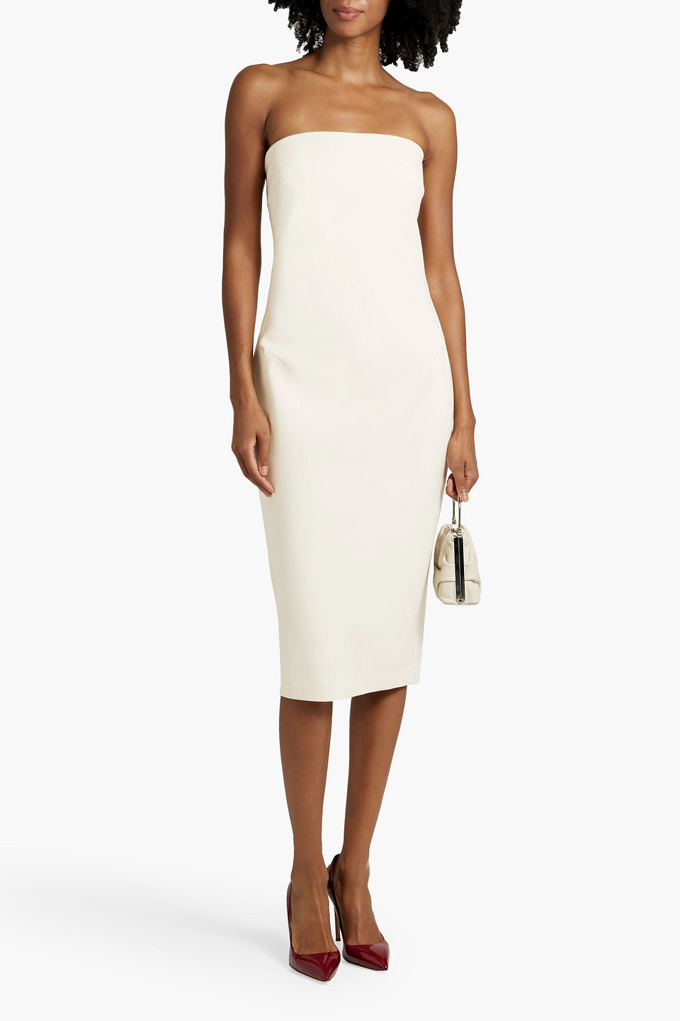 Shop Max Mara Strapless Grain De Poudre Wool-blend Dress In Ivory