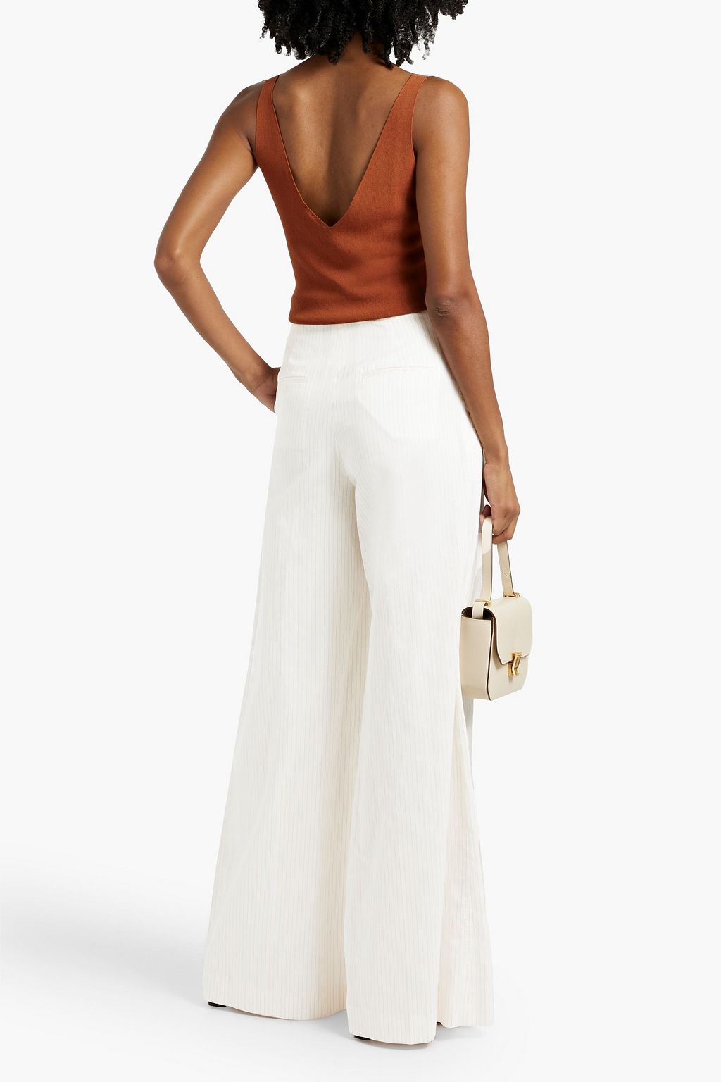 MAX MARA Pleated striped cotton and linen-blend wide-leg pants