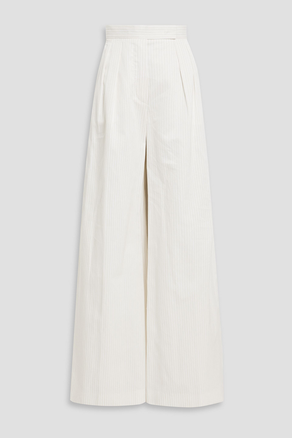 Max Mara Pleated Striped Cotton And Linen-blend Wide-leg Pants In White