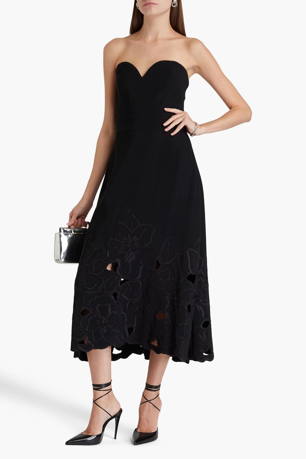 ELIE SAAB فستان من الكريب المطرّز مزين بفتحات ودون حمالات