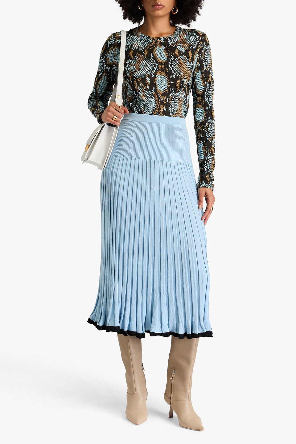 Shop Proenza Schouler Snake-print Cotton-jersey Top In Light Blue