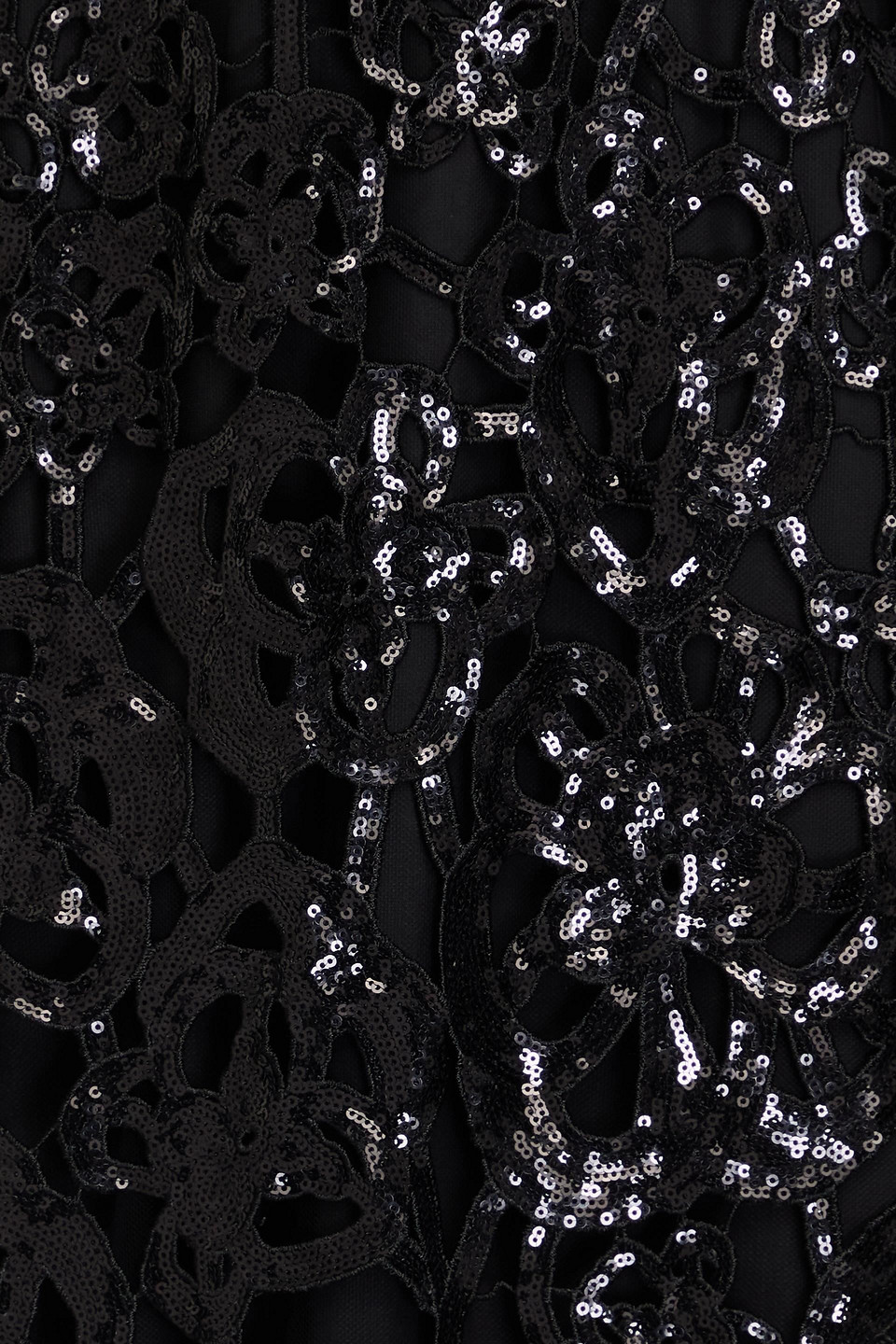 Shop Marchesa Notte Sequined Guipure Lace Midi Dress In Black