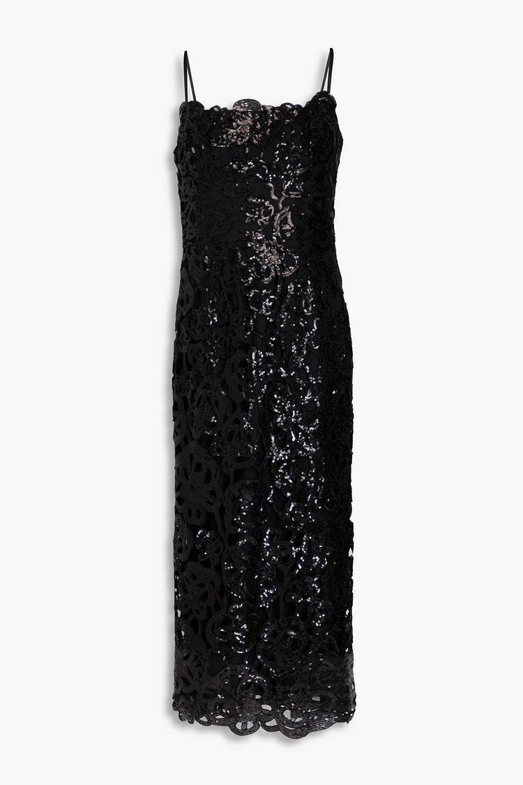 Black French Guipure Midi Evening Dress main image 0