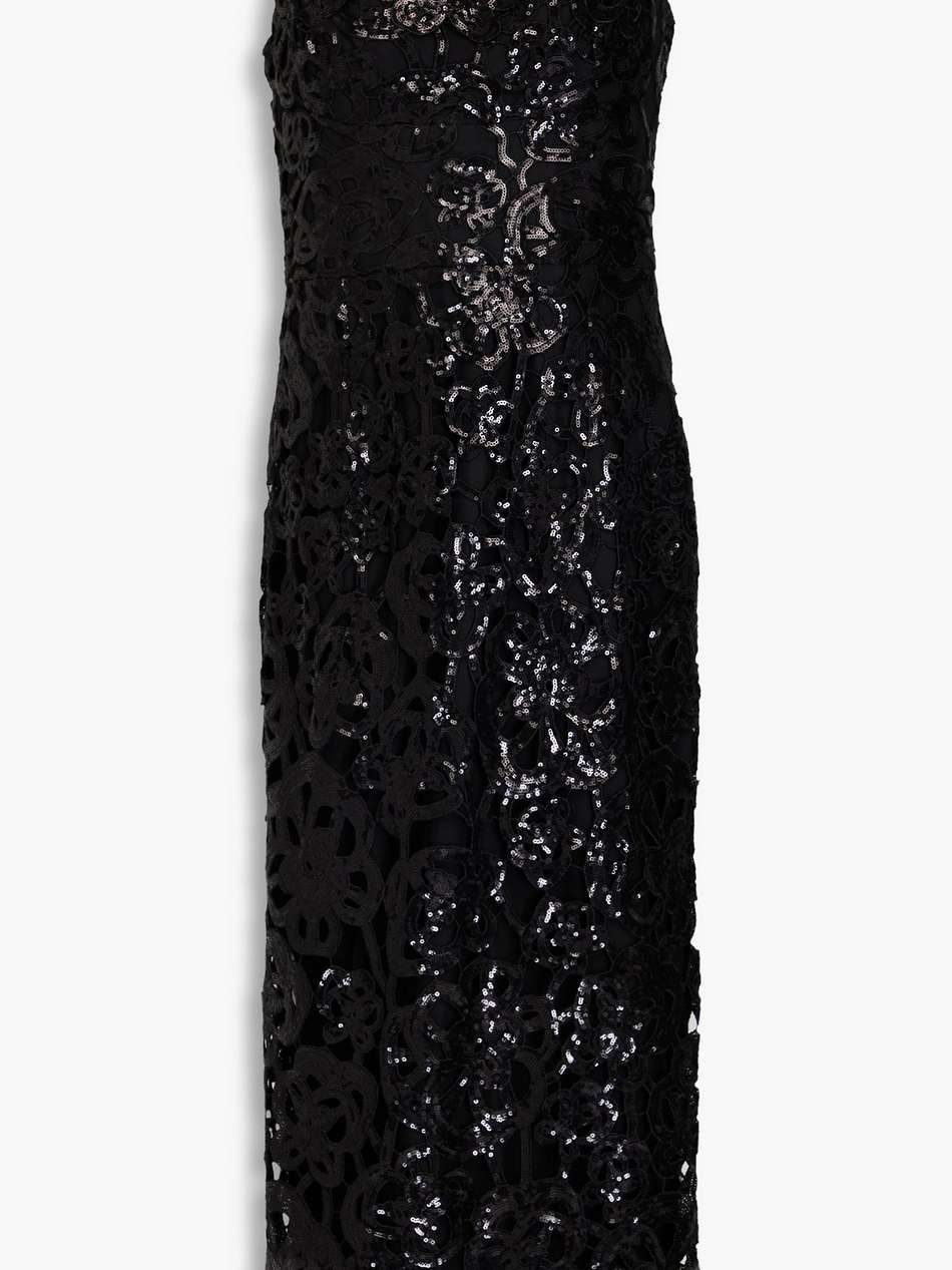 sequined guipure lace midi dress