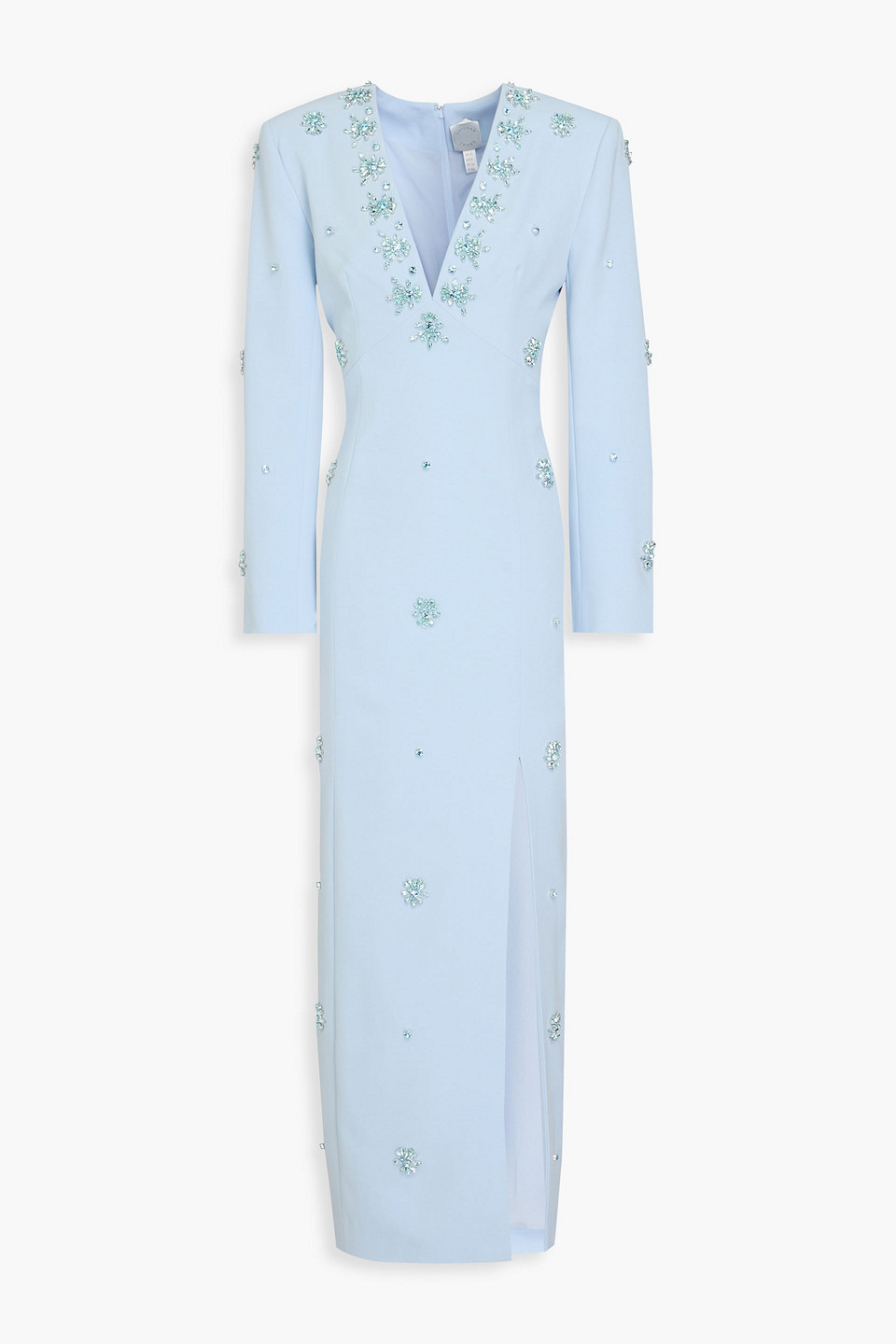 Huishan Zhang Aurore Plunging Crystal-embellished Long-sleeve Slit-hem Gown In Light Blue