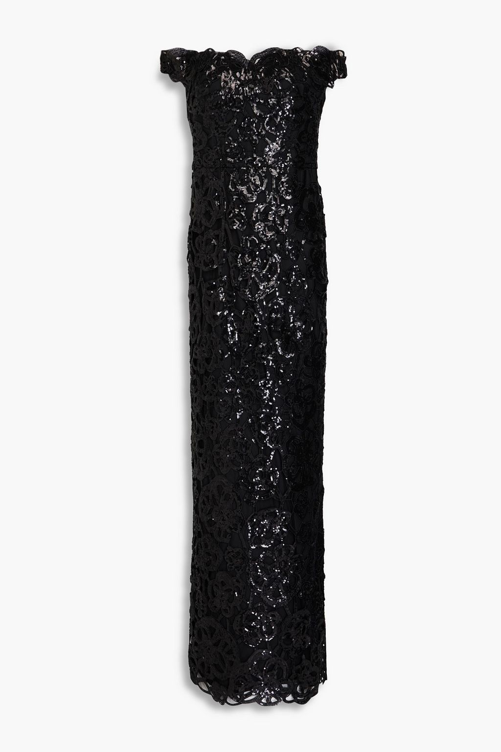 MARCHESA NOTTE Off the shoulder sequined guipure lace gown THE OUTNET