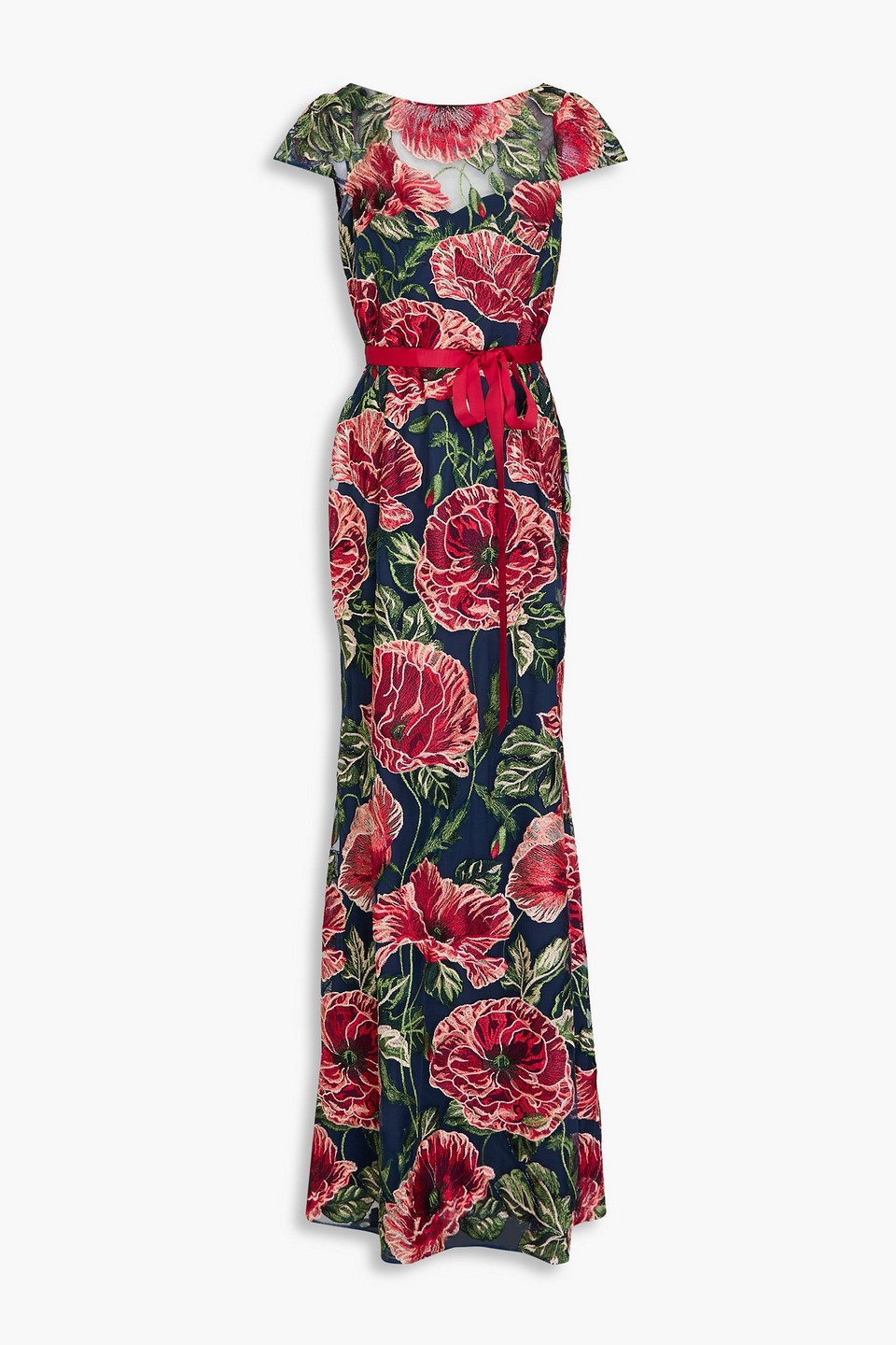 Marchesa Notte Embroidered Tulle Gown In Navy