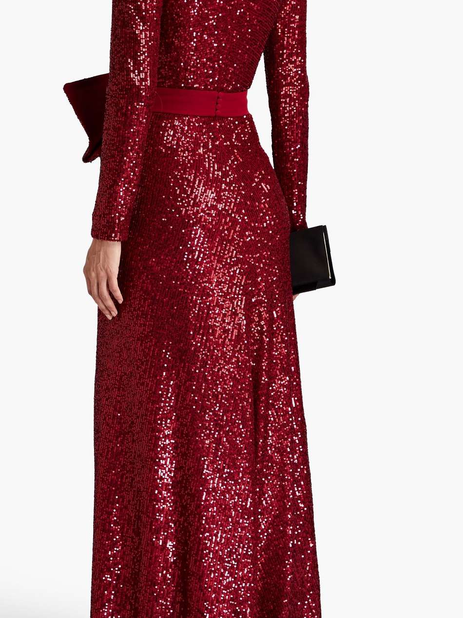 belted sequined tulle gown