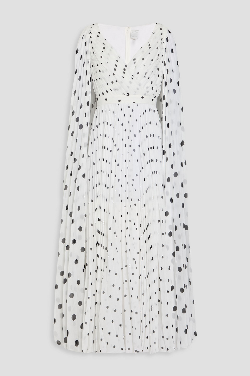 Huishan Zhang Beryl Cape-effect Pleated Polka-dot Georgette Gown In White