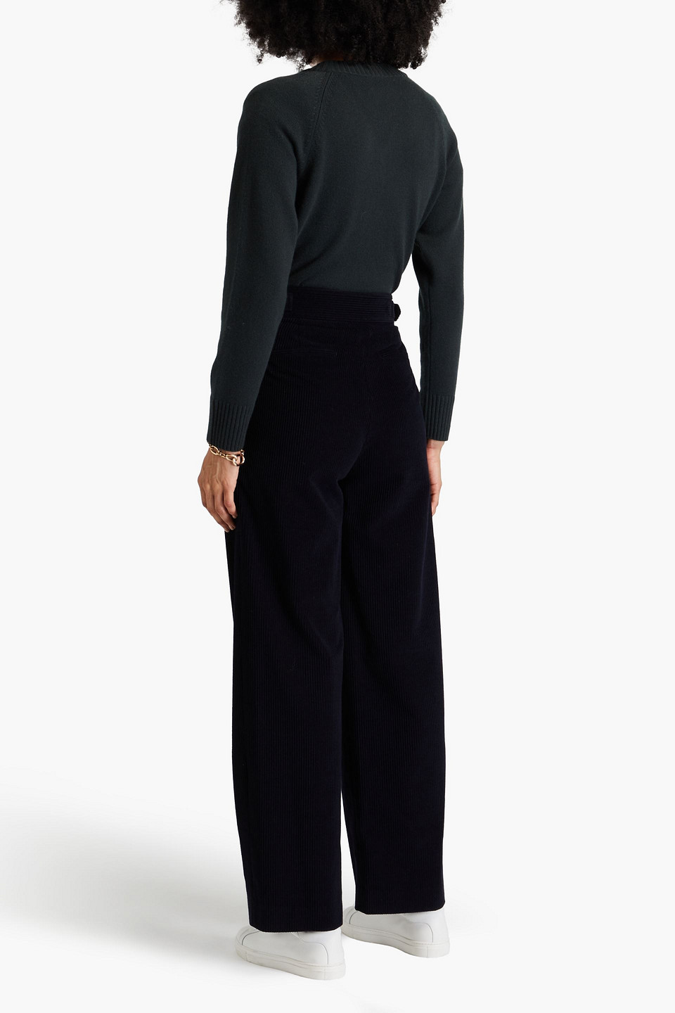 Le 17 Septembre Pleated Wool-blend Corduroy Wide-leg Pants In Navy