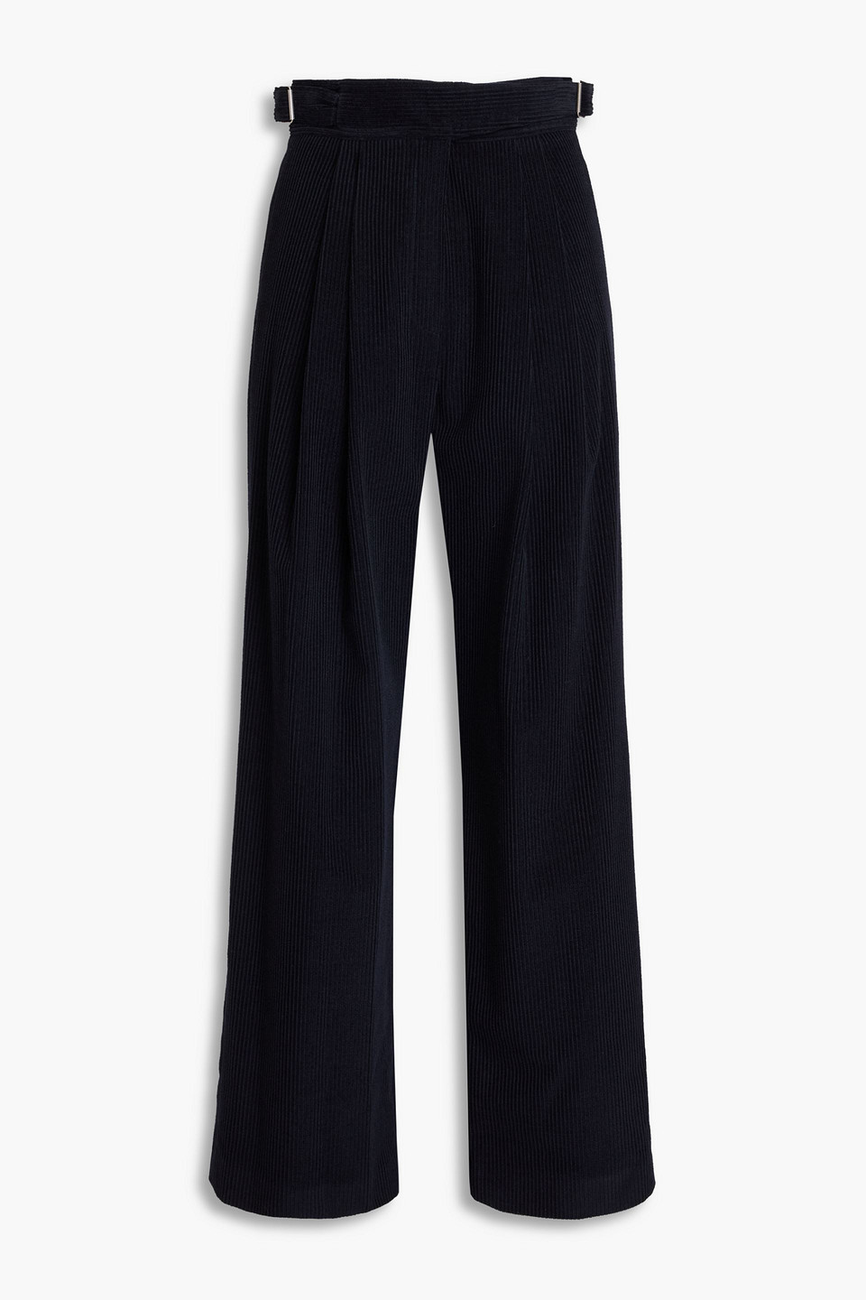 Le 17 Septembre Pleated Wool-blend Corduroy Wide-leg Pants In Navy
