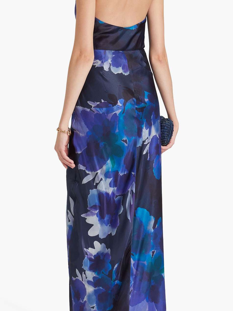 galilea printed satin halterneck maxi dress