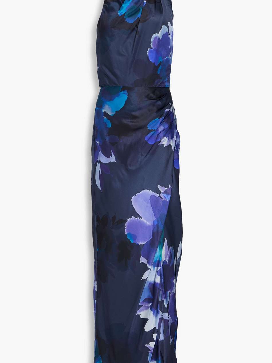 galilea printed satin halterneck maxi dress