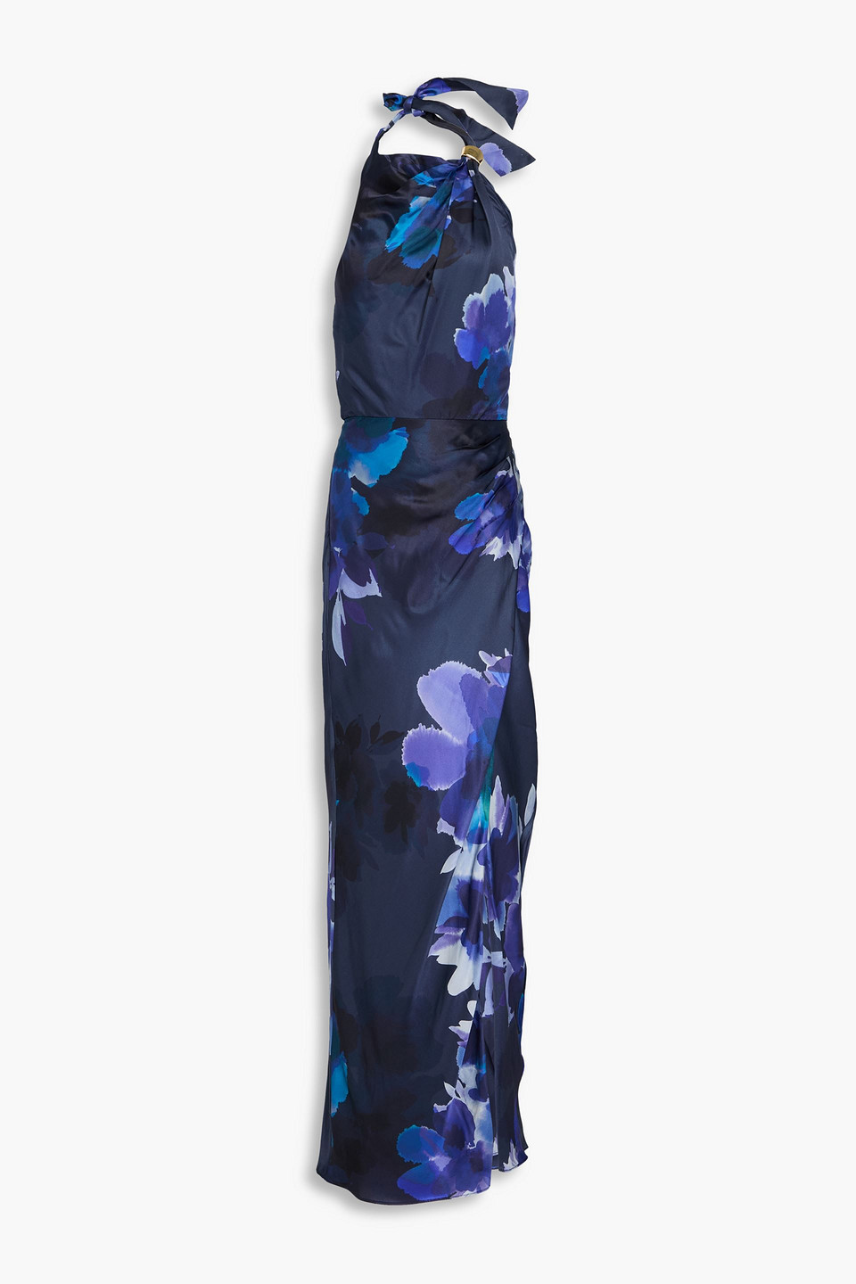 Nicholas Galilea Printed Satin Halterneck Maxi Dress In Navy
