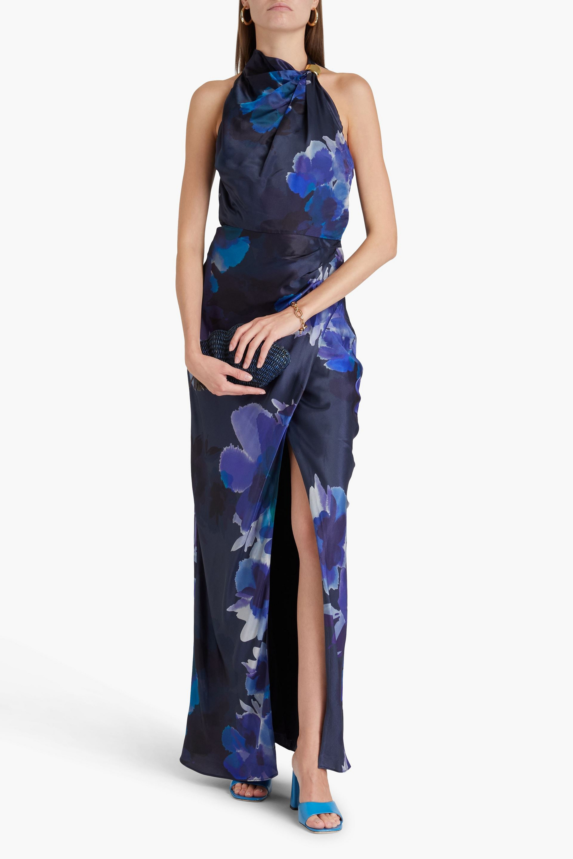 NICHOLAS Embellished draped satin maxi dress