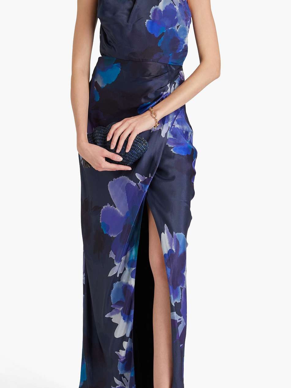 galilea printed satin halterneck maxi dress