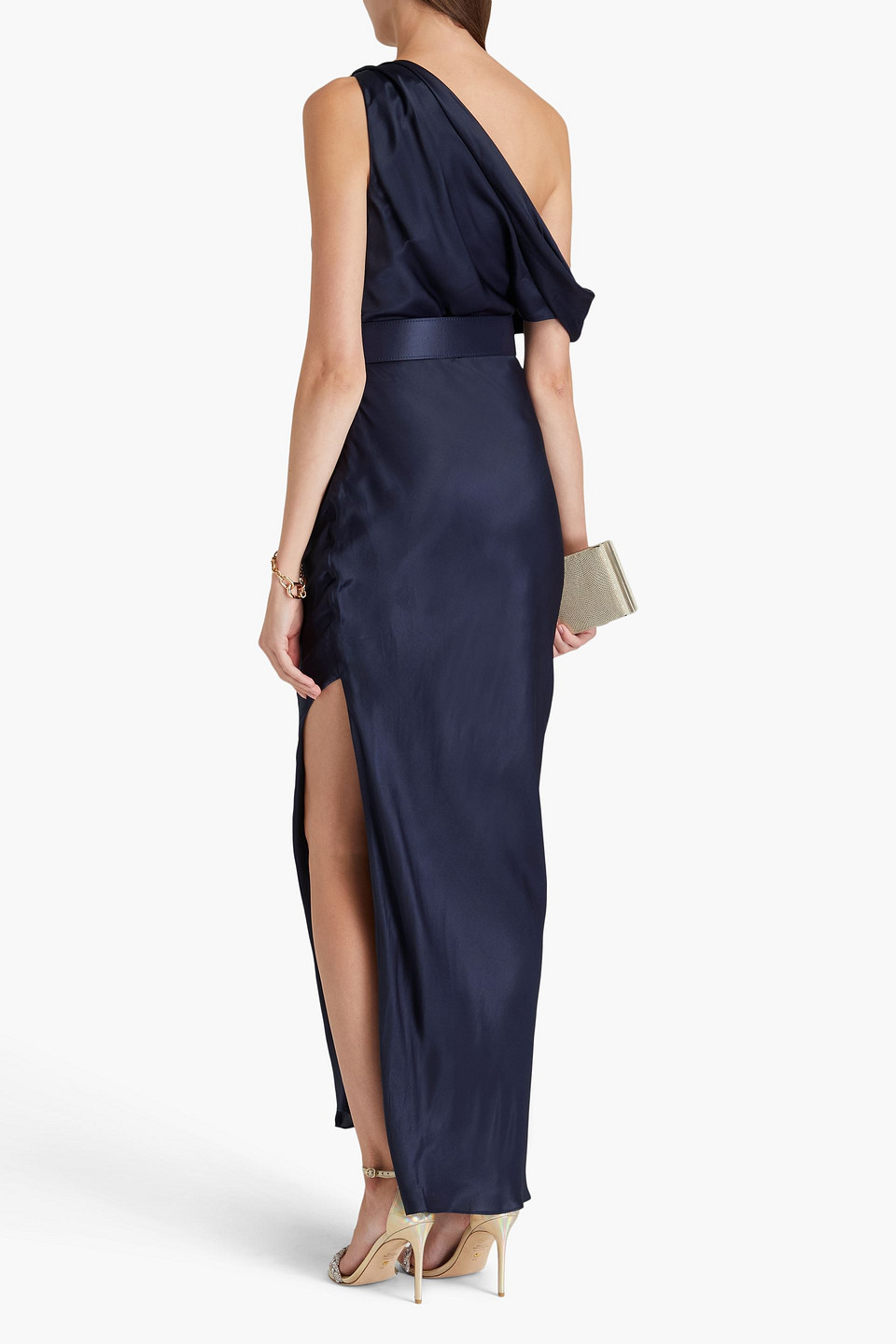 Nicholas Halle One-shoulder Satin Maxi Dress In Navy