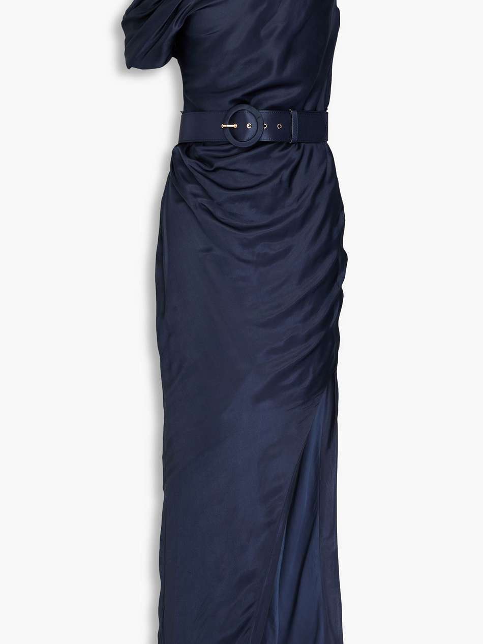 one-shoulder satin maxi dress