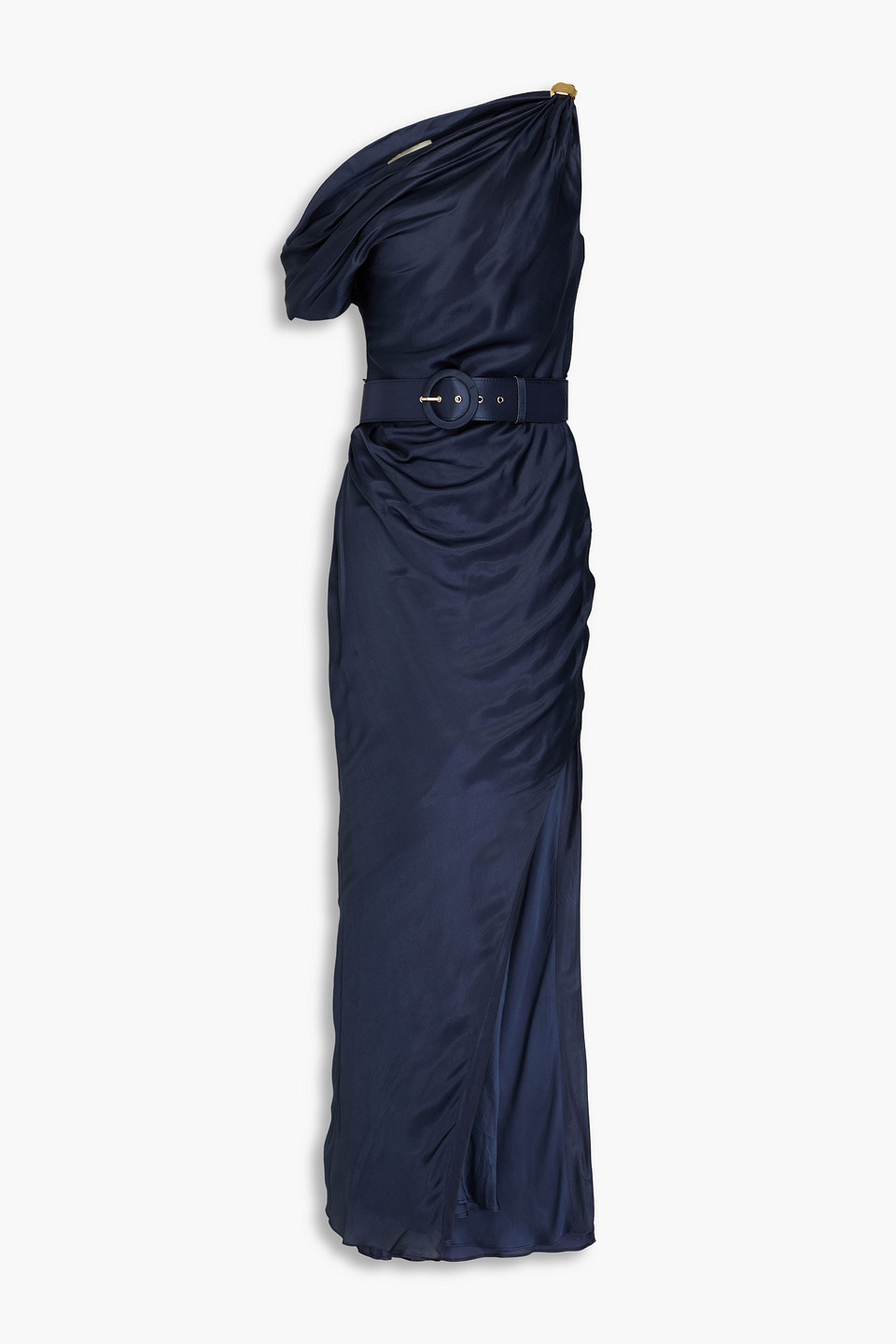 Nicholas Halle One-shoulder Satin Maxi Dress In Navy