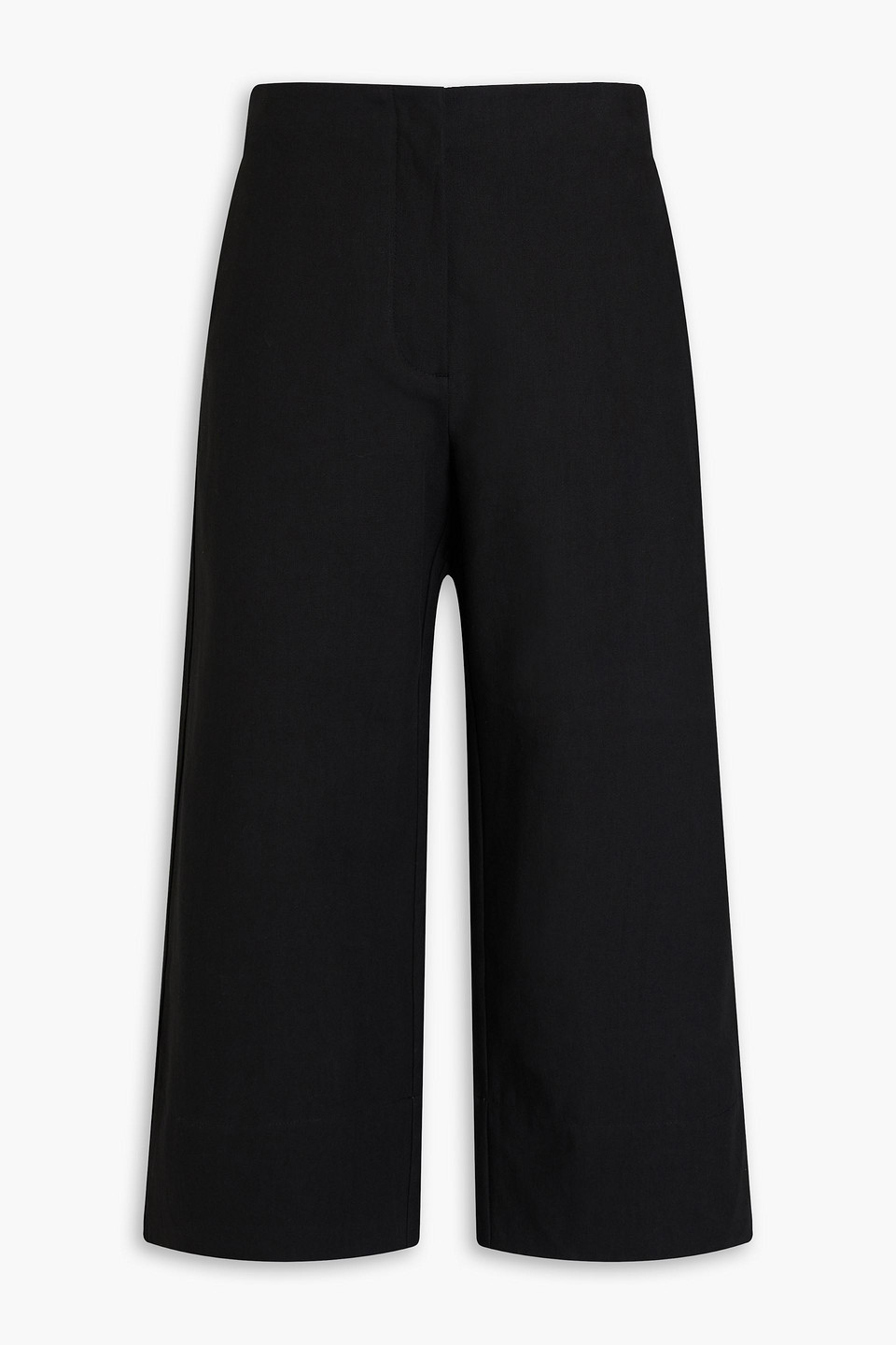 Ganni Cropped Cotton Wide-leg Trousers In Black