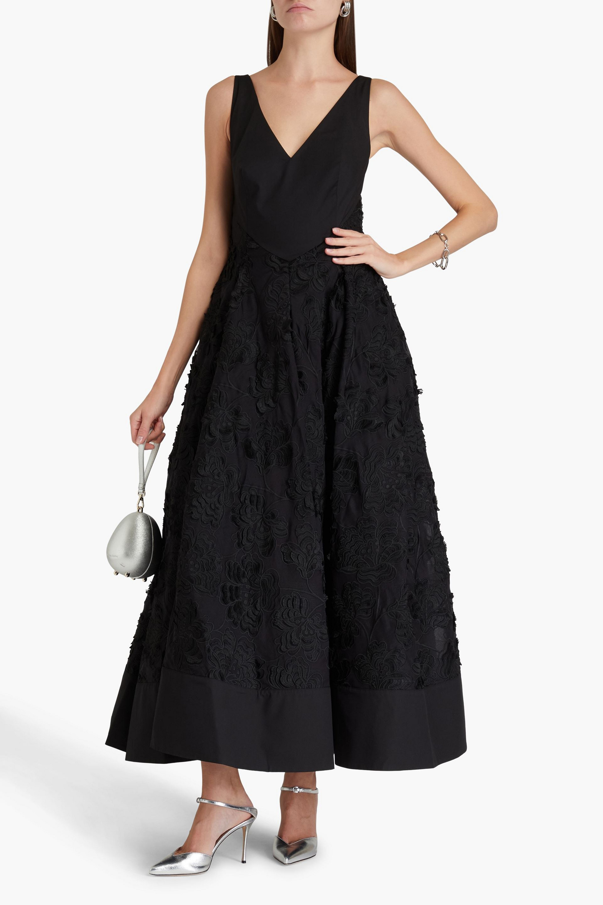 Huishan Zhang Marianela cutout embroidered cotton midi dress