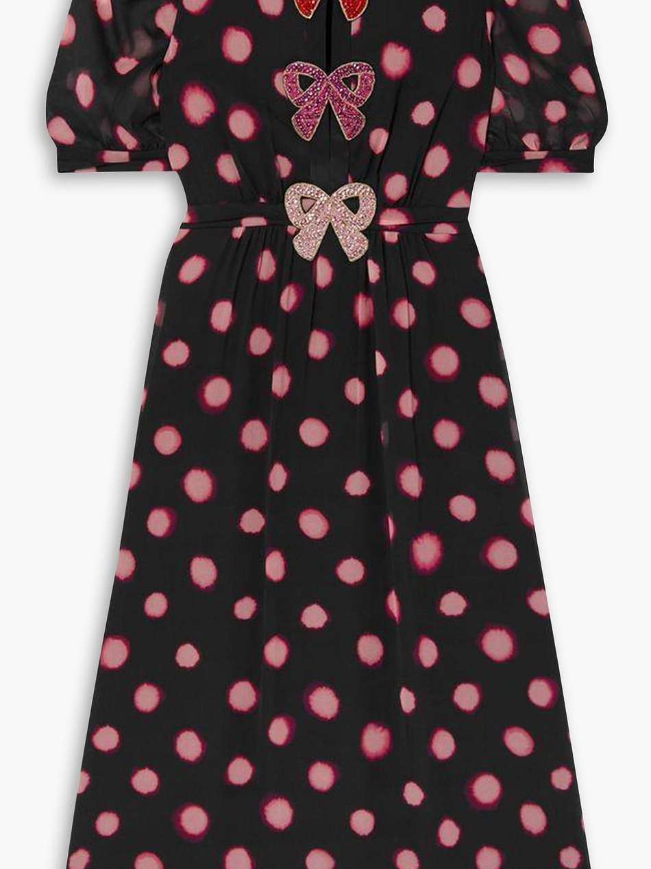 jamie cutout embellished polka-dot silk crepe de chine midi dress