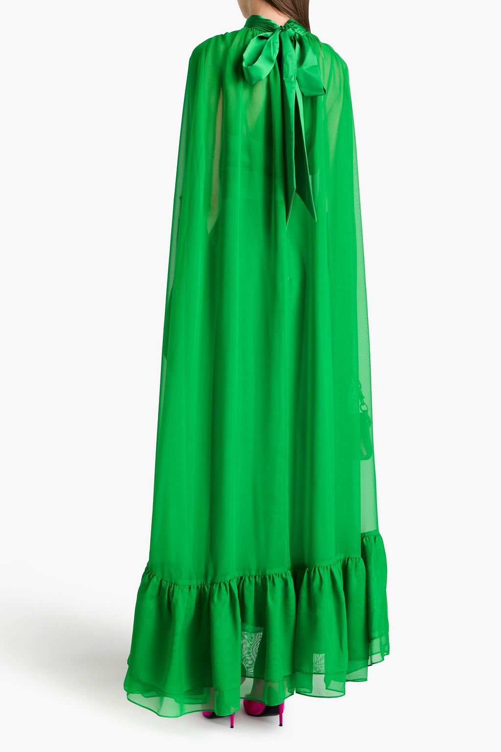 ALICE + OLIVIA 푸시 보우 & 개더 장식 조젯 맥시 드레스