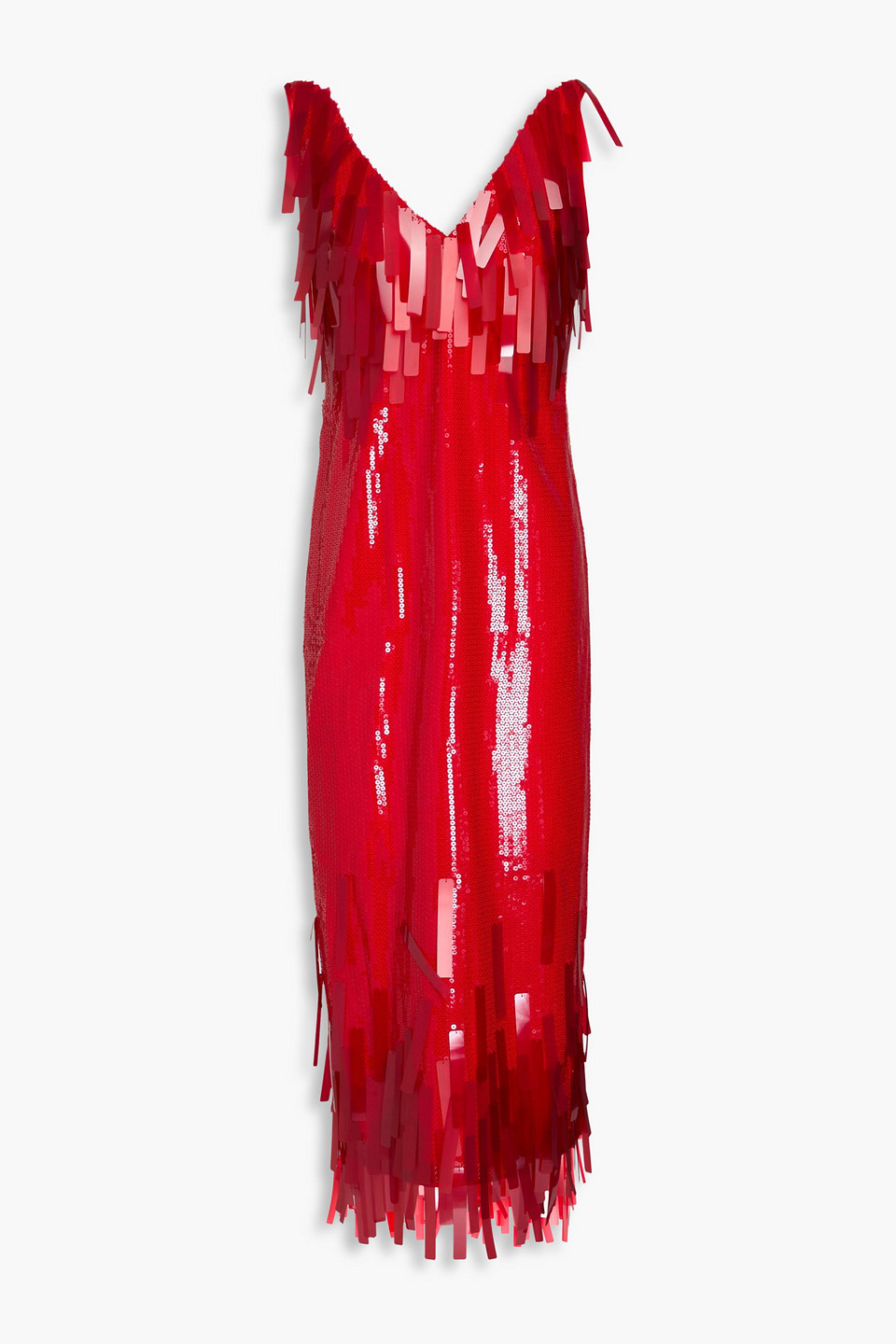 huishan zhang - fringed sequined crepe midi dress - red - uk 12