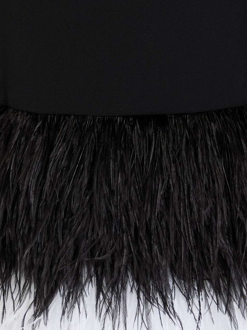feather-trimmed crepe midi dress