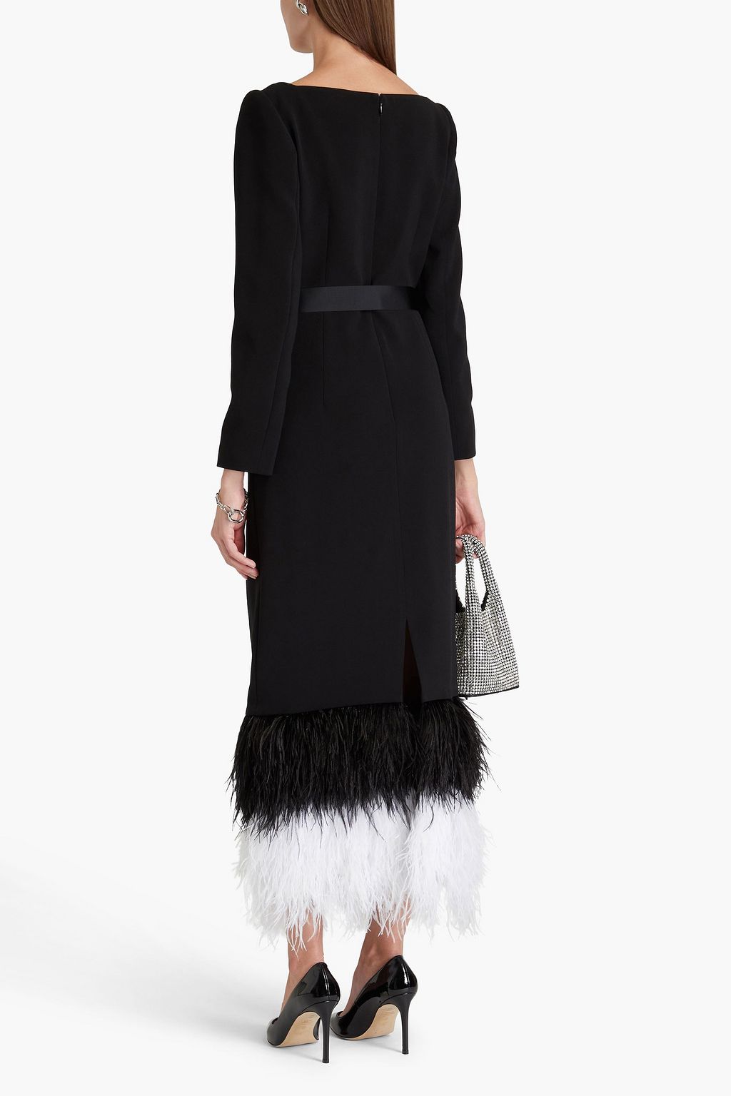 HUISHAN ZHANG Feather-trimmed crepe midi dress