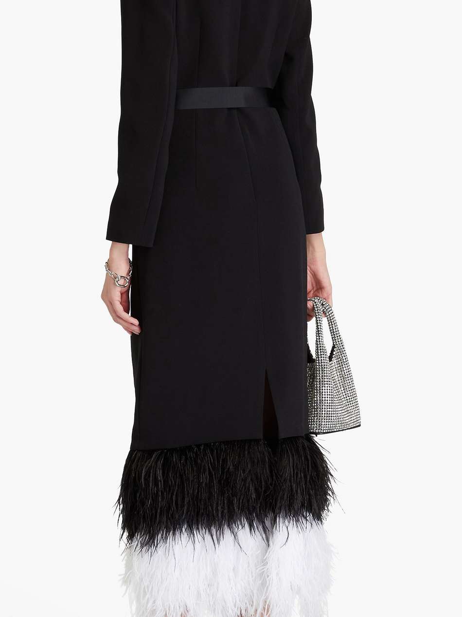 feather-trimmed crepe midi dress