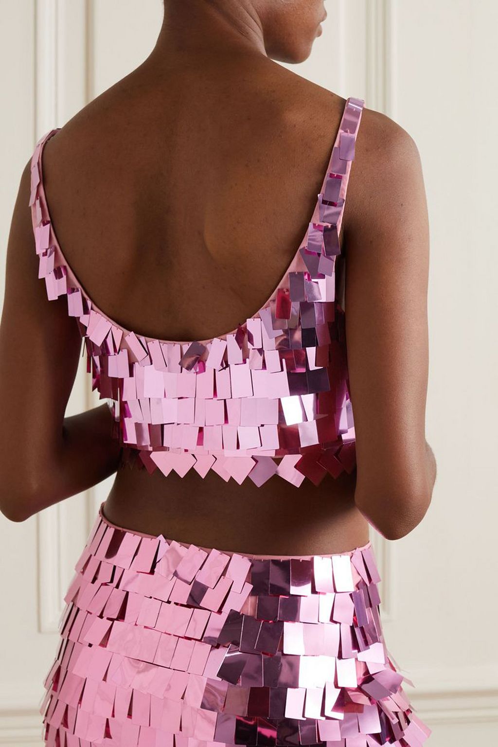SIMKHAI Ronette cropped sequined tulle top