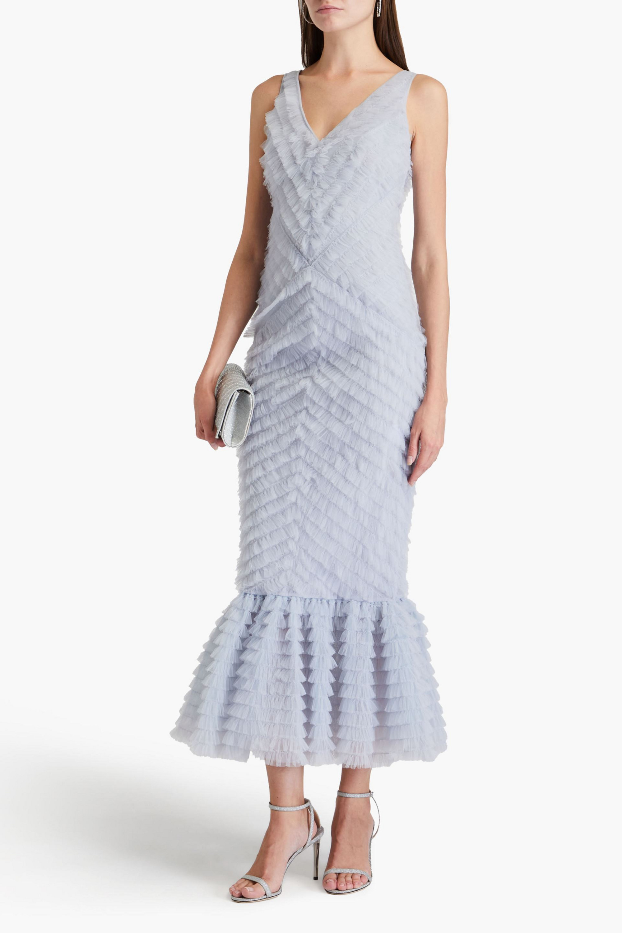 Huishan Zhang Janina ruffled tulle maxi dress