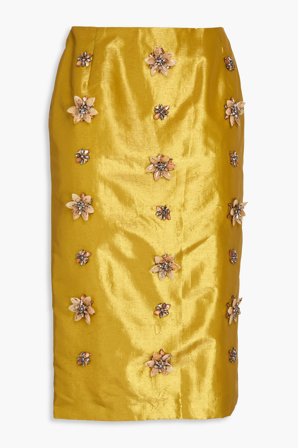Huishan Zhang Embellished Taffeta Pencil Skirt In Mustard