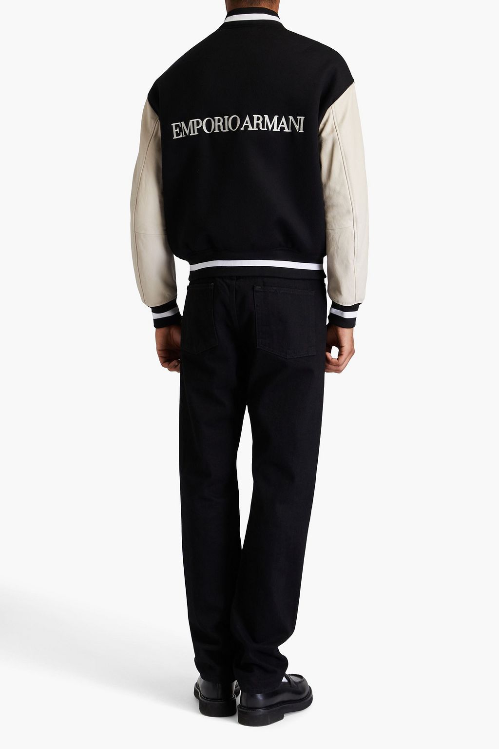 EMPORIO ARMANI Wool-felt and pebbled-leather bomber jacket