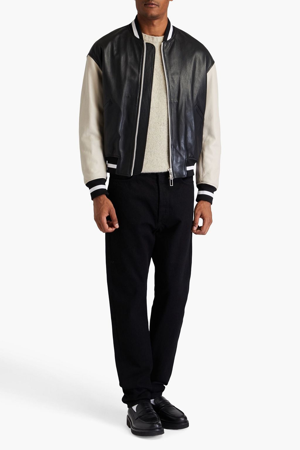 EMPORIO ARMANI Wool-felt and pebbled-leather bomber jacket