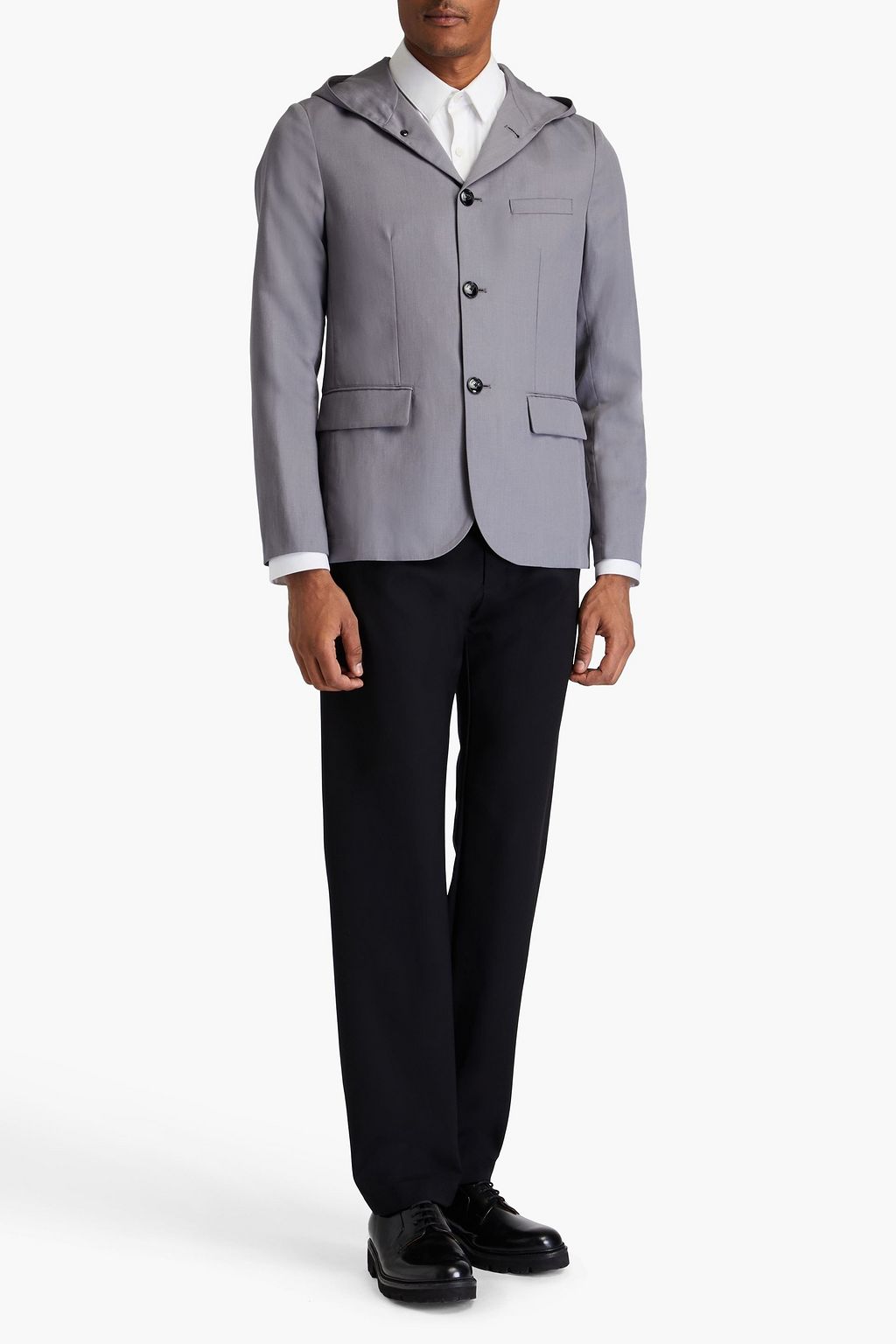 EMPORIO ARMANI Wool and linen-blend hooded blazer