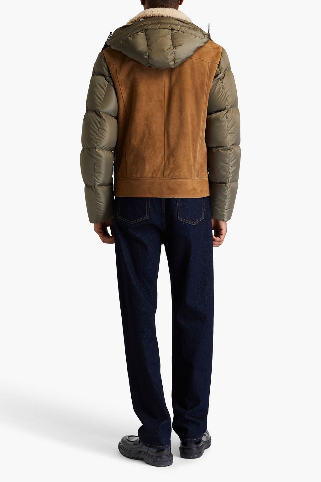 EMPORIO ARMANI Quilted shell-paneled suede hooded down jacket