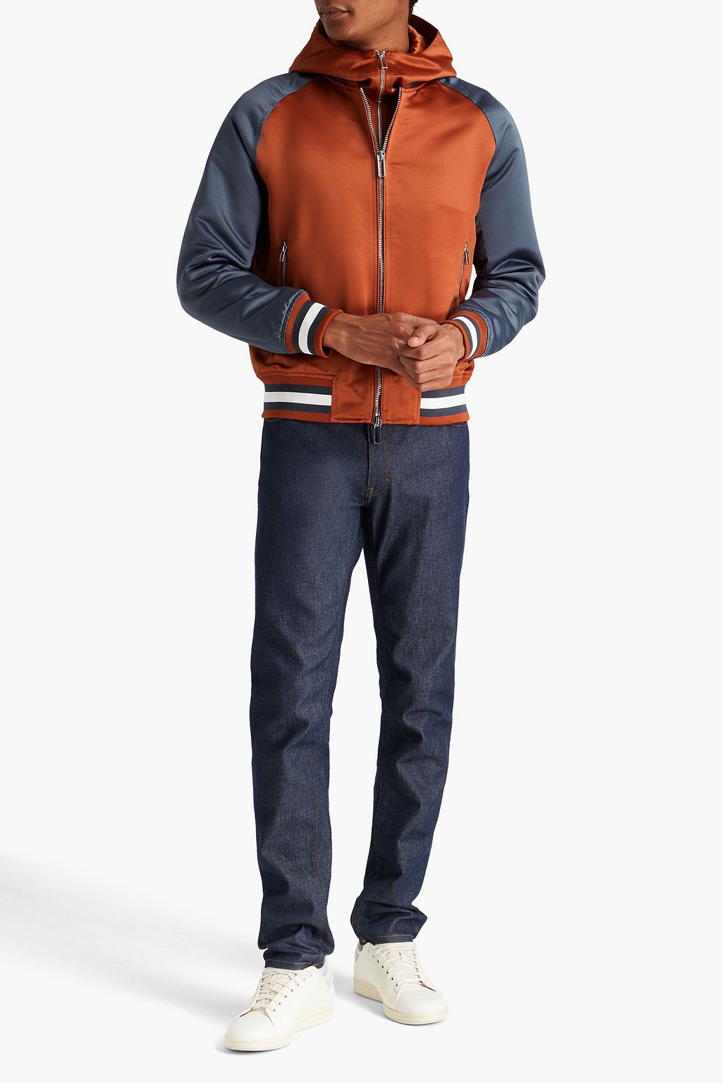 EMPORIO ARMANI Embroidered satin bomber hooded jacket