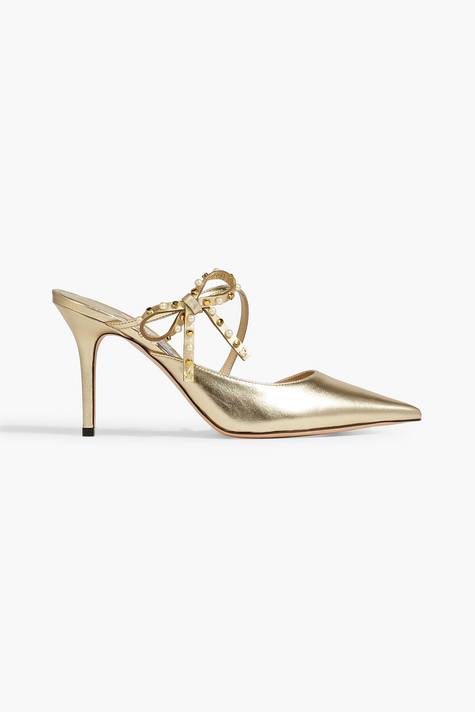 Jimmy Choo Kilia Mule 85 Bow-detailed Metallic Leather Mules In Gold