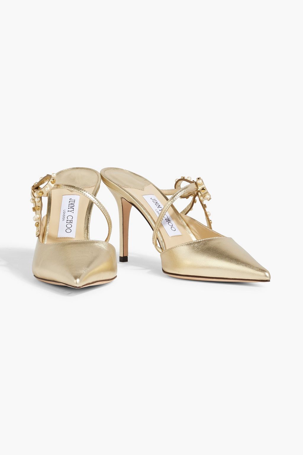 JIMMY CHOO Kilia 85 bow-detailed metallic leather mules