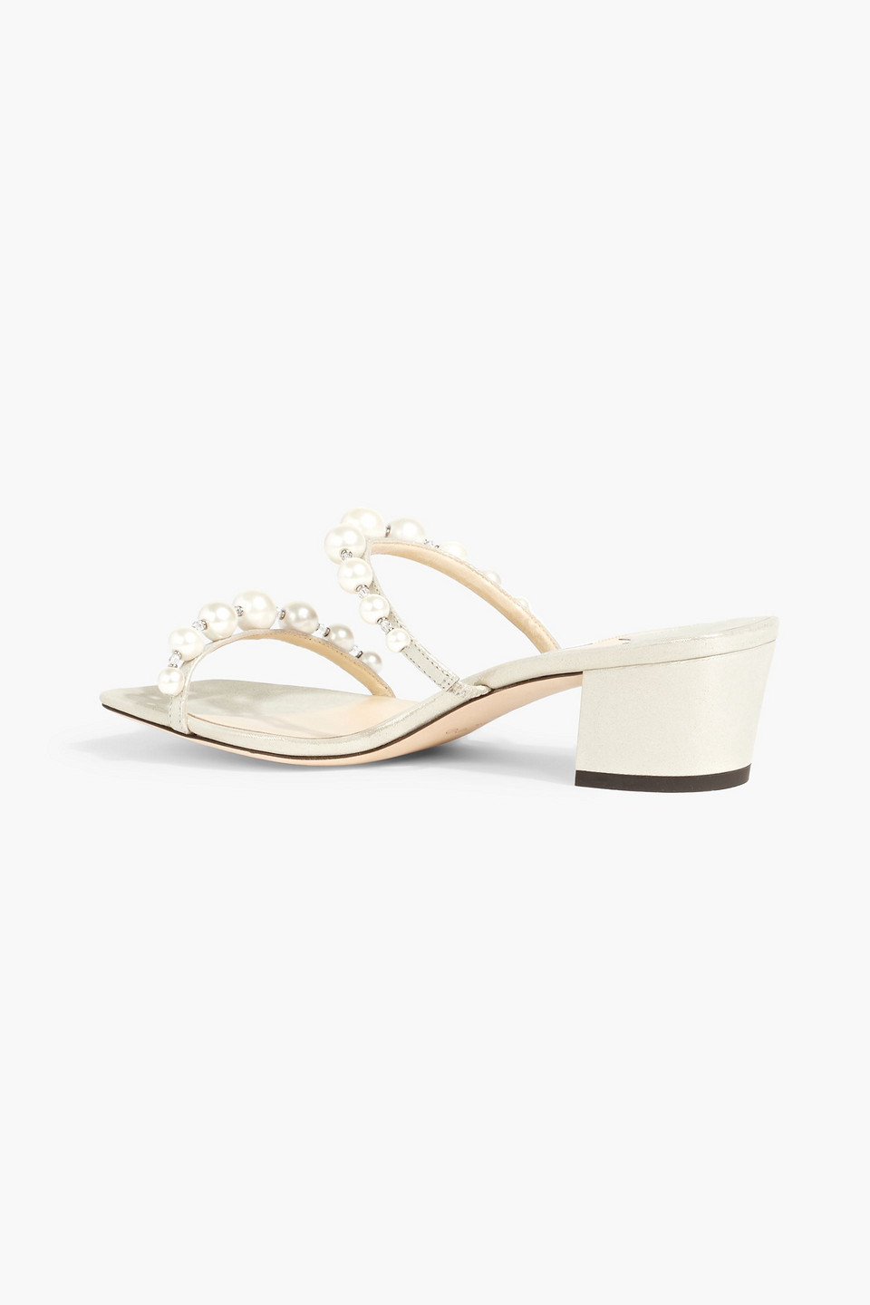 JIMMY CHOO AMARA 45 EMBELLISHED METALLIC SUEDE MULES