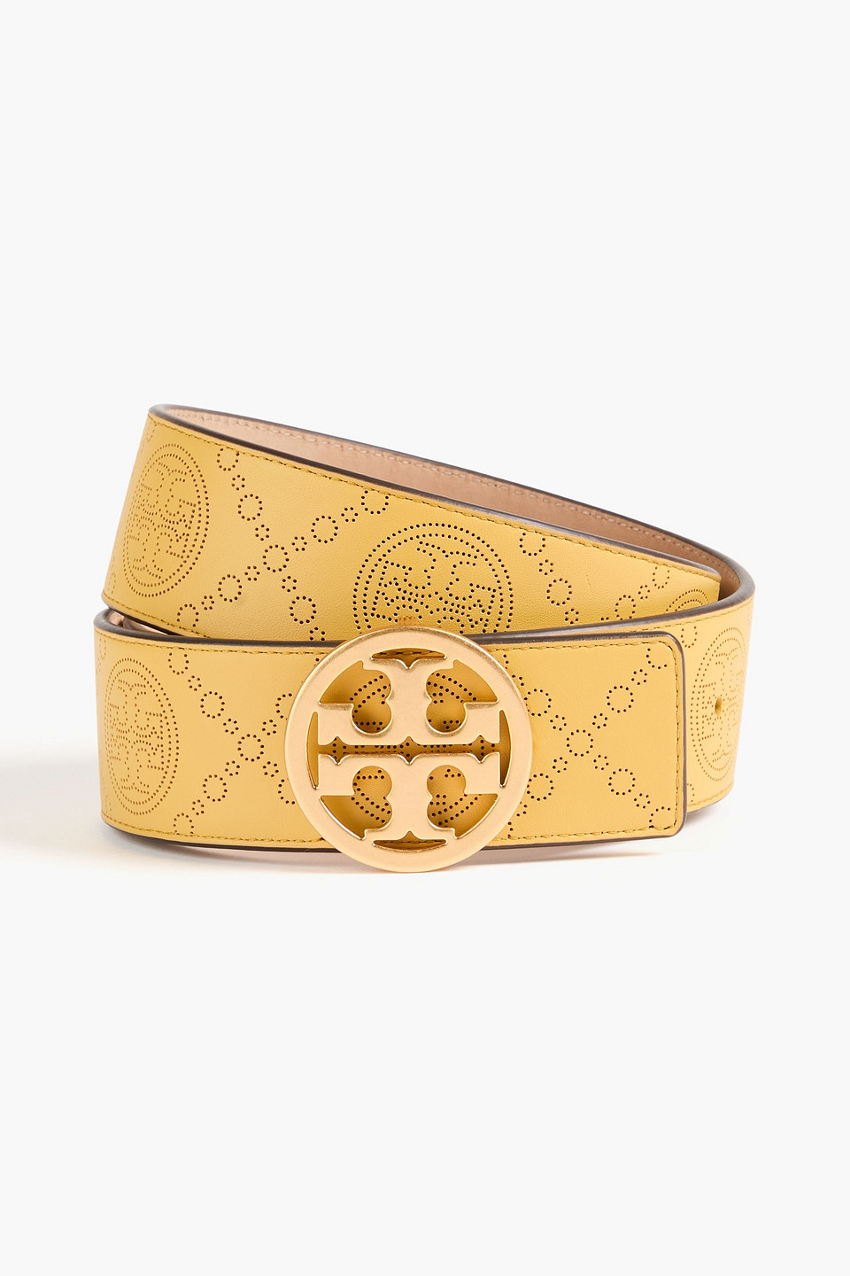 Tory Burch Perforated Leather Belt In Mustard