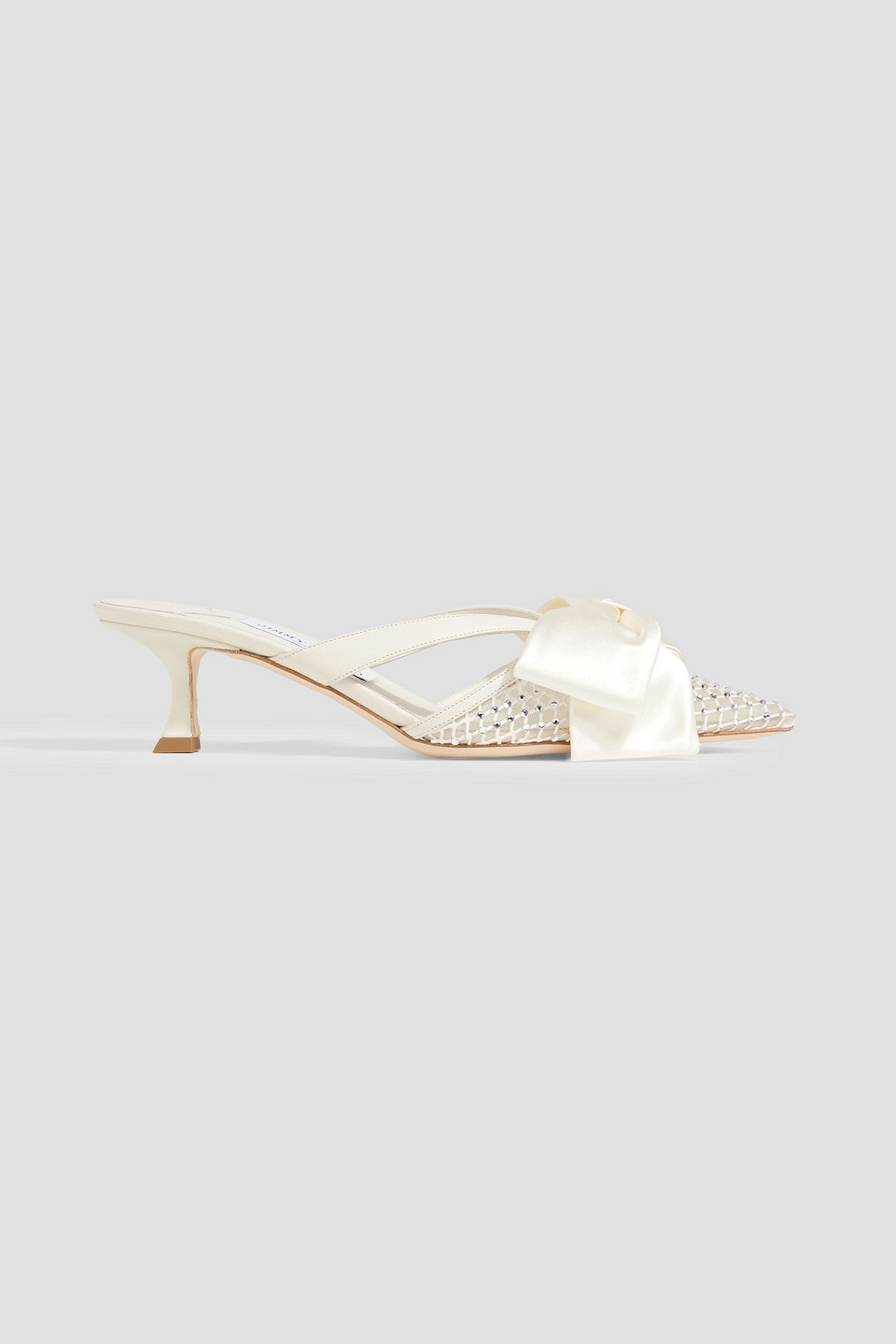 Jimmy Choo Flaca Mule 50 Bow-detailed Satin And Mesh Mules In Ivory