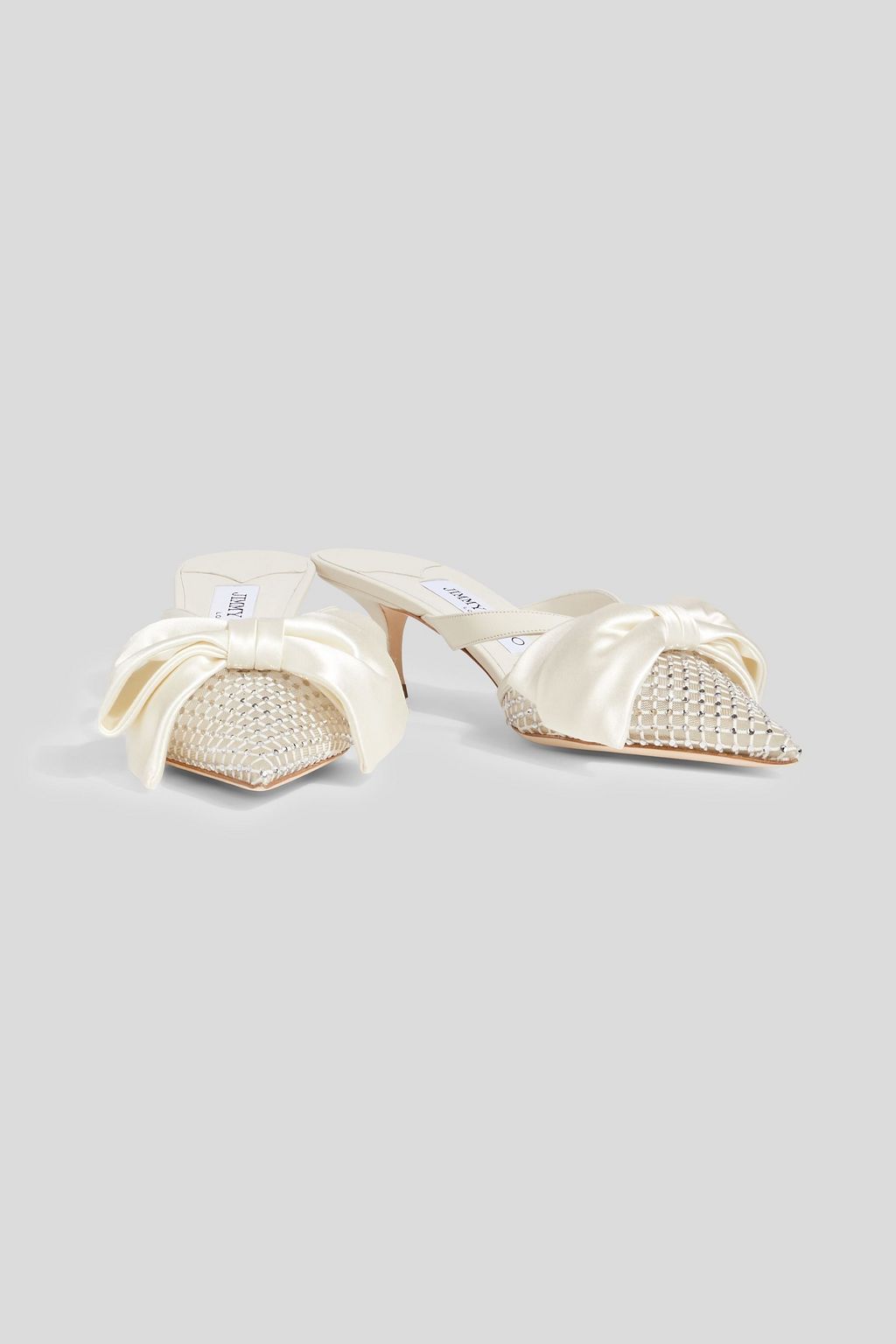 JIMMY CHOO Flaca Mule 50 bow-detailed satin and mesh mules