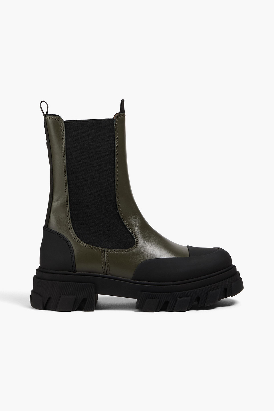 Ganni Leather Chelsea Boots In Army Green