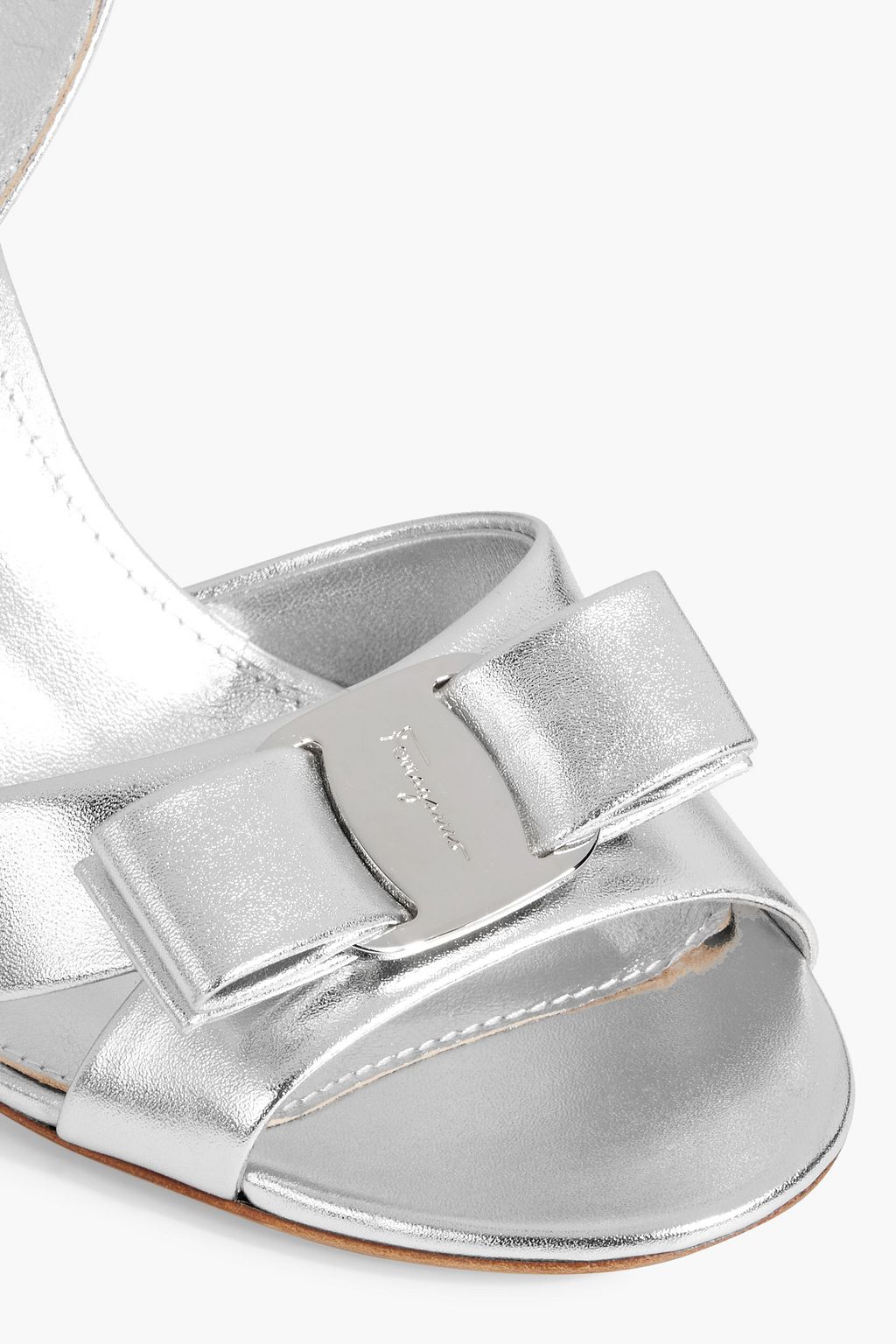 FERRAGAMO Lida 85 bow-detailed metallic leather sandals